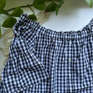 Abercrombie & Fitch Gingham Off Shoulder, Flutter Sleeve Cotton Top